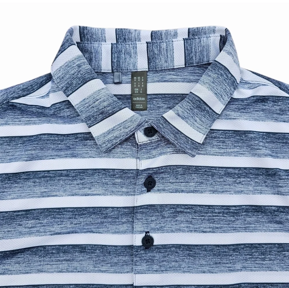 Adidas Men's Striped Polo Shirt - Blue and White, Size M